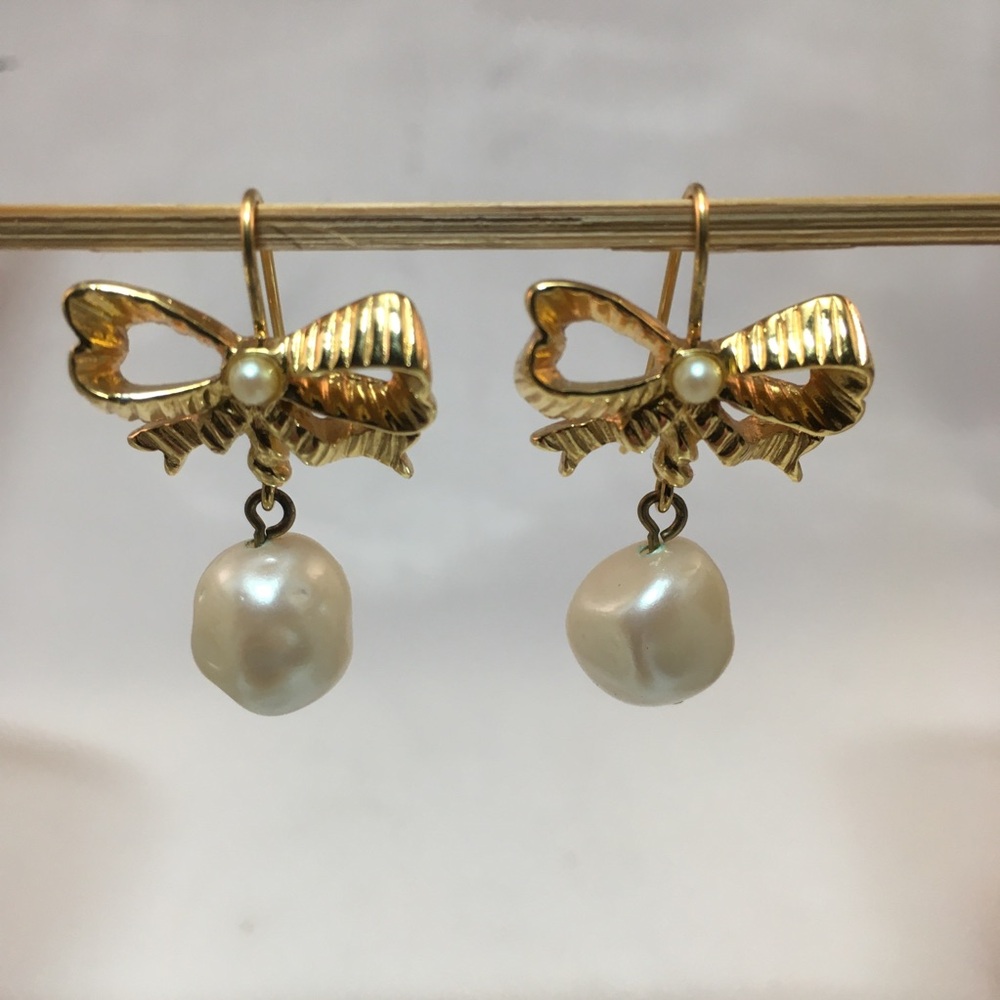 Monet Faux Pearl Gold-tone Bow tie Earrings